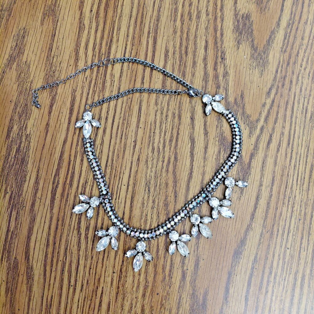 Vintage Chandelier Rhinestone Necklace Gunmetal Statement Piece 19"
